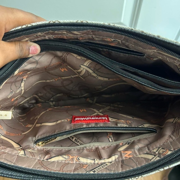 Anne Klein Cream Patterned Tote with Gold Chains - Picture 6 of 8